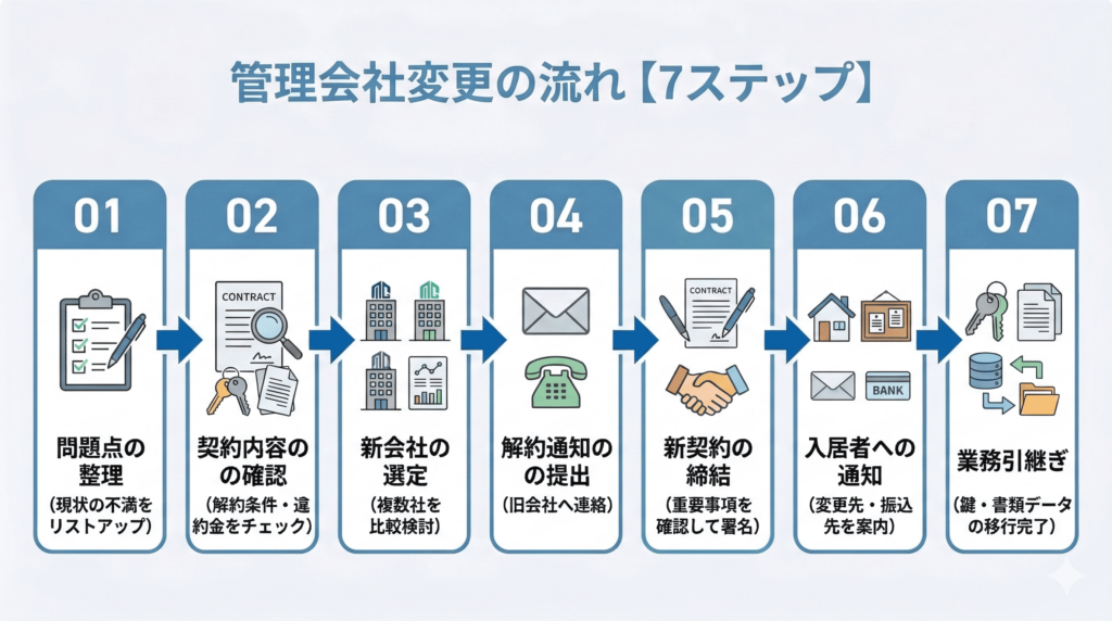 【7ステップ】管理会社を変更するまでの手順・流れ