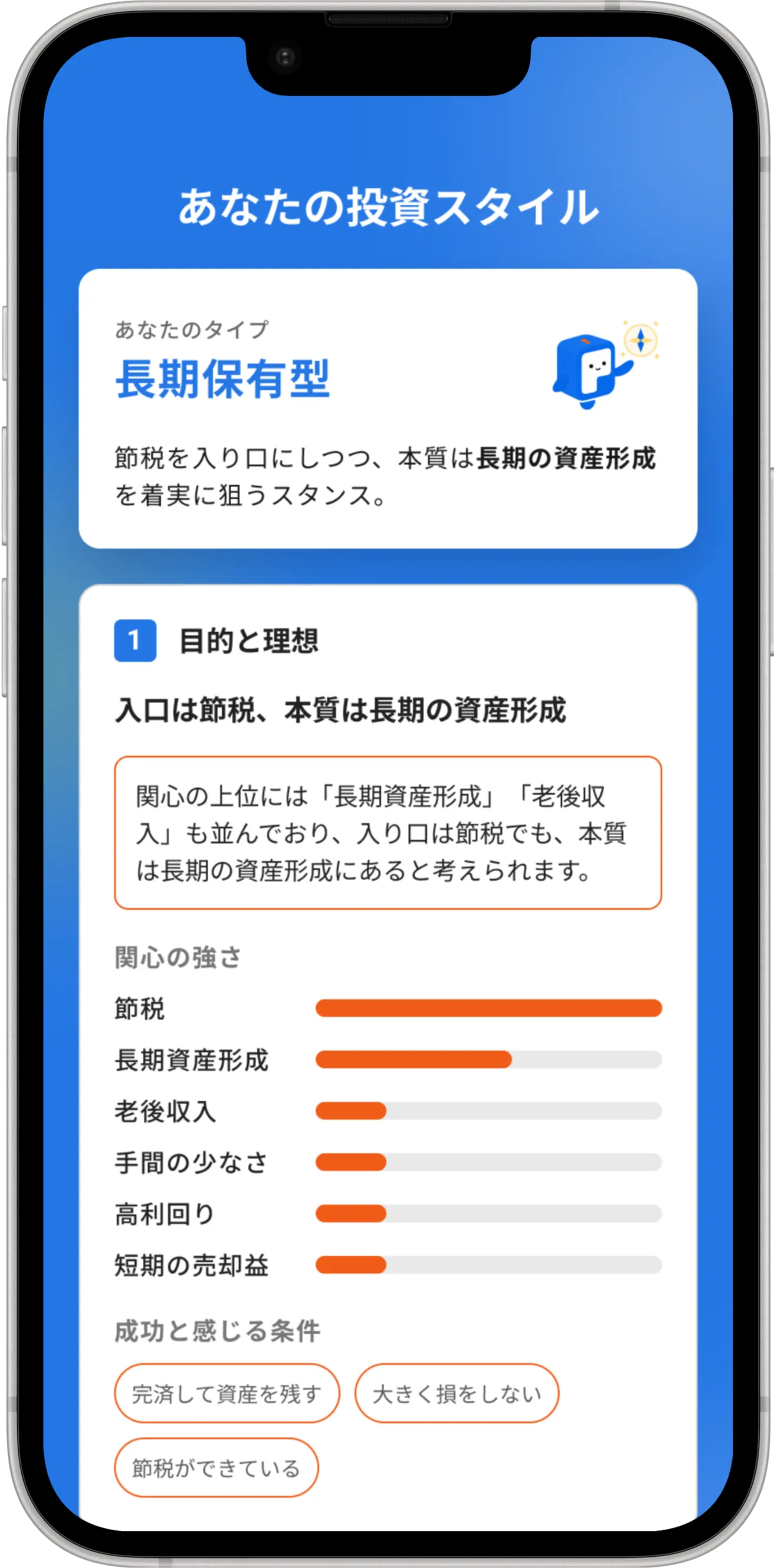 投資スタイル診断の結果画面